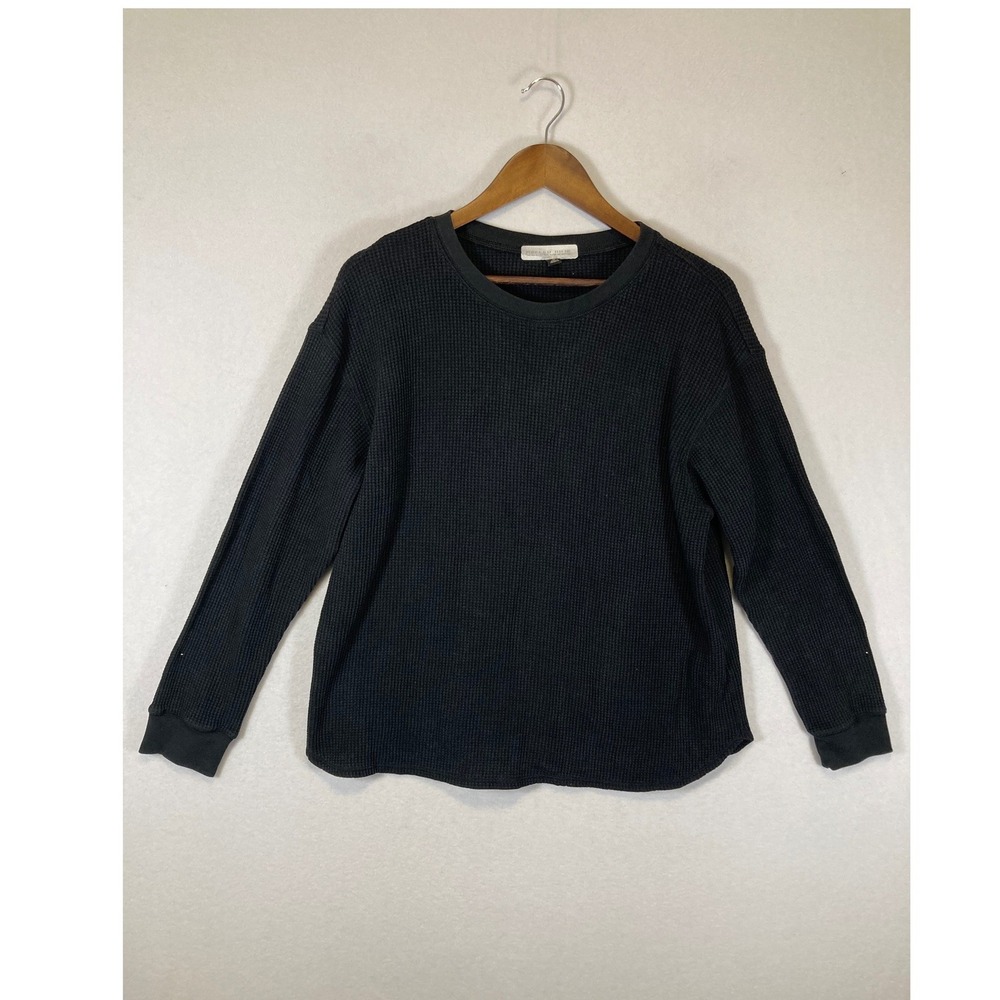 Gorpcore Uniqlo Mens XL Black Waffle Knit Thermal Long Sleeve Crew Neck Shirt